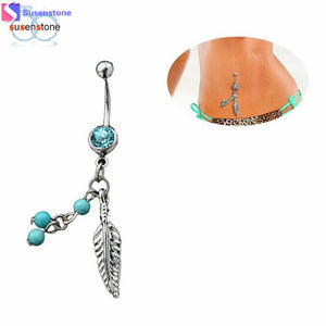 Fearless And Feathered Dangle Navel Belly Button Ring