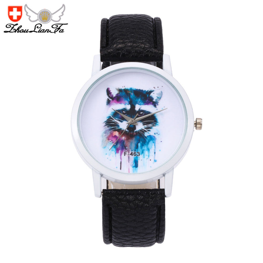 Racoon Love Quartz Leather Analog Watch