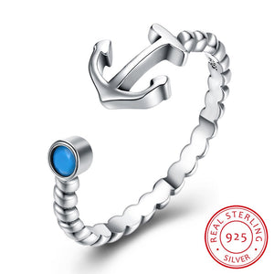 Turquoise anchor 925 Sterling Silver Ring
