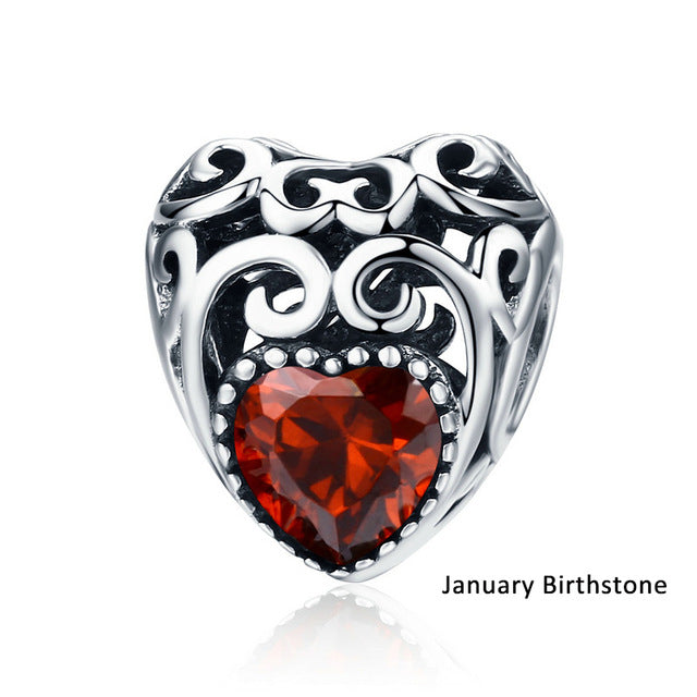 Birth Month Heart 925 Sterling Silver Charm