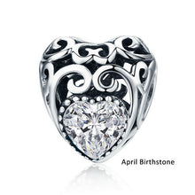 Birth Month Heart 925 Sterling Silver Charm
