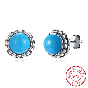 Turquoise Flower 925 Sterling Silver Ear Studs